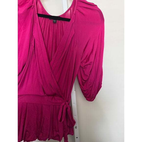 Vtg Bebe Faux Wrap Tie Blouse Flouncy, Slinky Top Magenta Size Large Y2K - Picture 4 of 10